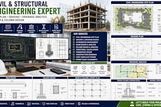 create civil engineering site plan grading drainage analysis beam column design