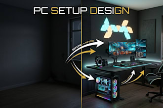 design 3d gaming room setup and PC desk interior for you
