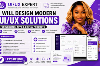 ui ux landing page, ui ux for apps, website, ui ux product design and dashboard