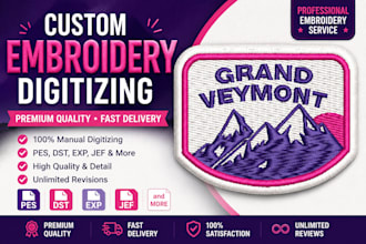 embroidery digitizing logo, convert to dst pes jef exp file in 1 hour