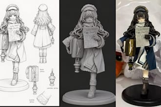 convert 2d to 3d figurine model, 3d print and paint, ship custom 3d anime model