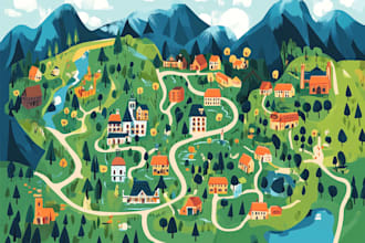 make flat, linear, modern hand drawn map vector illustration