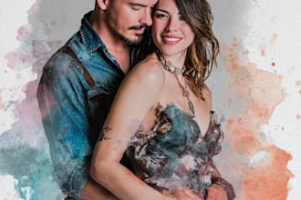 create a hand painted watercolor couple portrait keepsake