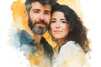 draw a watercolor couple portrait