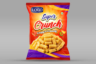 design professional snack, namkeen, fryums pouch packaging