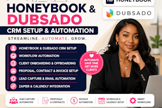 setup honeybook CRM, dubsado workflow and CRM automation