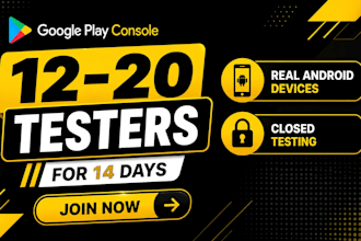 provide 12 app testers or 20 app testers for google play console closed testing