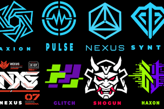 design a futuristic cyberpunk tech logo and gaming branding
