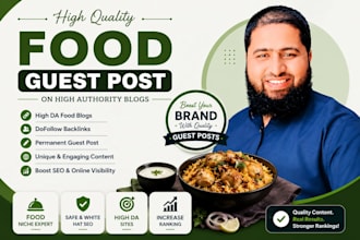 build food backlinks via guest post on high da food sites to rang blogs