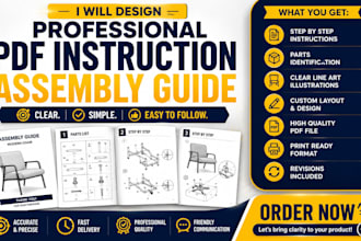 design a PDF instruction assembly guide and product user manual