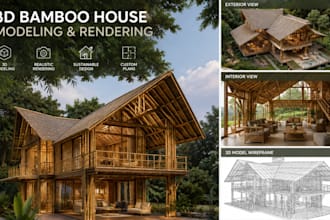 do 3d bamboo house modeling and rendering design