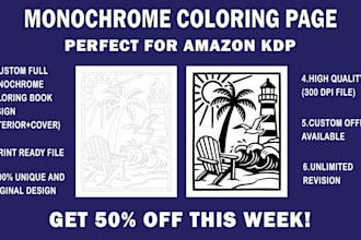 create custom monochrome coloring pages for amazon KDP on any theme