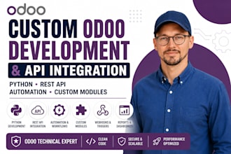 develop custom odoo module, python backend, rest API integration and automation