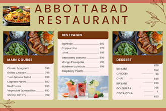 design a  modern restaurant menu card