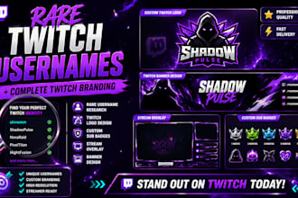 find a rare twitch username twitch logo sub badges banner design twitch overlay