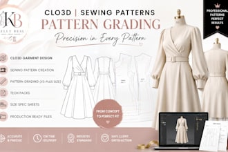 create a professional sewing pattern, pattern grading and fashion pattern