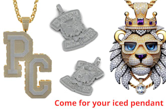 3d diamond custom name iced necklace, hip hop pendant, cad models