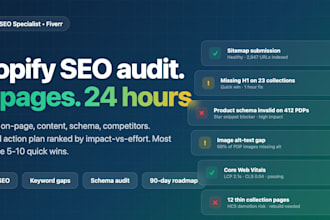 audit your shopify or wordpress SEO and deliver a 20 page action plan