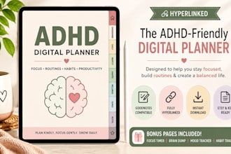 design an adhd digital planner, journal, habit tracker or dopamine menu in canva