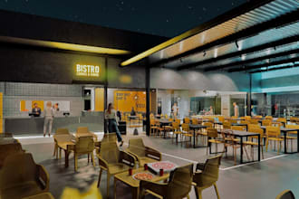 multi function recreational area,hospitality building,cafeteria dining rendering
