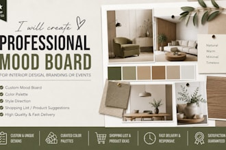 create a professional mood board for interior design, branding, or events