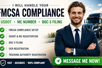 handle your fmcsa compliance, usdot mc number and boc3 filing