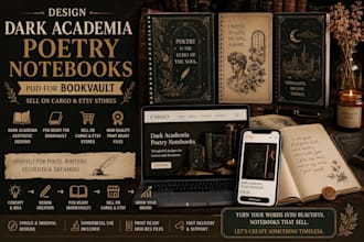 design dark academia poetry notebooks pod bookvault sell on cargo etsy stores