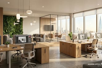 illustrate modern office interiors with realistic 3d furniture renderings