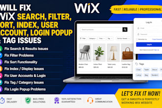 fix wix search filter sort result index user account  login popup tag issues