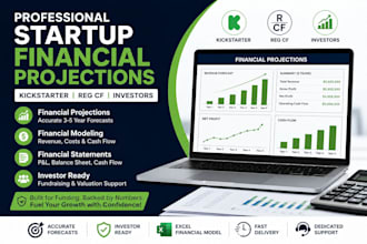 create startup financial projections for kickstarter, reg cf, investors