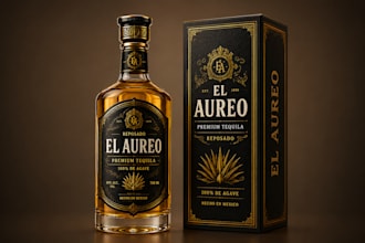 do bottle label design and packaging box for tequila, wine, gin, rum, vodka