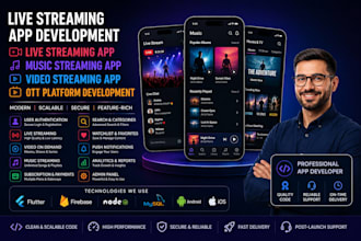 develop live streaming app,music streaming app, video streaming app,ott platform