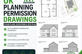draw UK planning permission drawings, floor plans, elevations and site plan