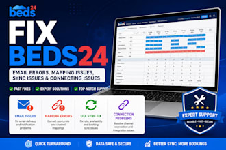 fix beds24 email errors, mapping issues, sync issues, beds24 connection problems