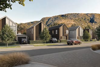 be your 3d townhouse developer, community streetscape design, urban space render
