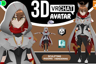 create 3d model custom vrchat avatar  furry femboy model vrm vrc character