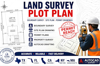 draw land survey plot plan boundary survey with land surveyor stamp for tx, fl