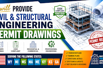 provide civil and structural engineering permit drawings wy mi ms ma me ky ks ga