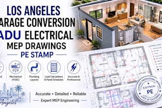 provide los angeles garage conversion adu electrical mep drawings pe stamp