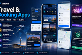 develop flight booking app, hotel booking, taxi app, event booking, travel app