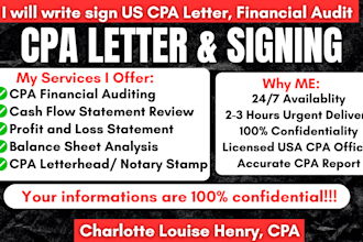 write US CPA letter, financial audit, audit financial statement, US CPA letter