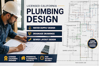 licensed california plumbing, water supply design, drainage drawing sewer layout