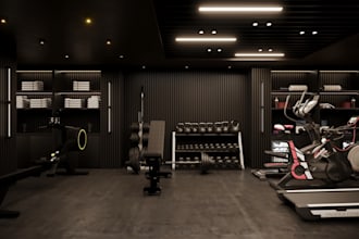 create a high end home gym interior design and space planning
