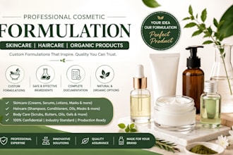 develop formulas for cosmetic formulation, skincare, hair care, organic product