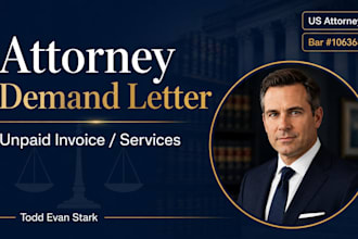 draft bespoke demand letter for debt unpaid invoices and services as US attorney