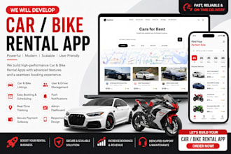 develop car rental app, ridesharing app, bus rental, scooter, bike rental app