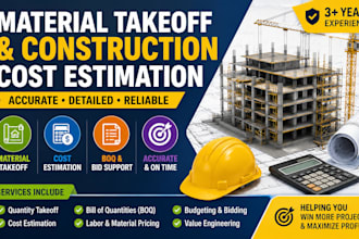 provide material takeoff and construction cost estimation