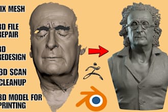 repair stl, fix mesh, 3d scan cleanup, modify 3d face, 3d bust for 3d printing