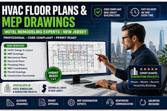 create hvac floors plan mep plan drawings for hotels remodeling in new jersey