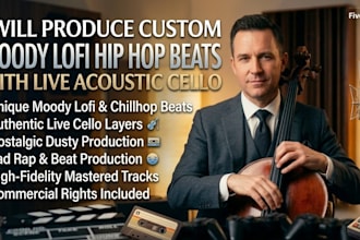 produce custom moody lofi hip hop beats with live acoustic cello